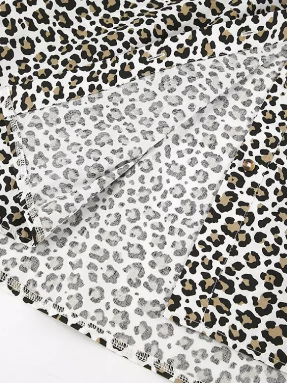 Women Jacket Turndown Collar Buttons Leopard Print Long Sleeve Outerwear