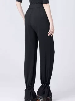 Women Latin Dance Bottoms High Waist Ribbon Dance Pants