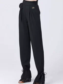 Women Latin Dance Bottoms High Waist Ribbon Dance Pants
