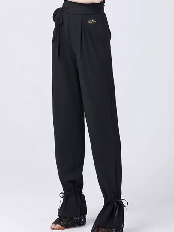 Women Latin Dance Bottoms High Waist Ribbon Dance Pants