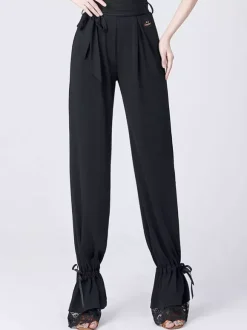 Women Latin Dance Bottoms High Waist Ribbon Dance Pants