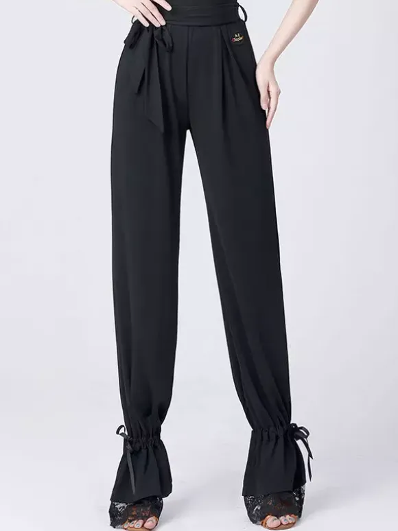 Women Latin Dance Bottoms High Waist Ribbon Dance Pants