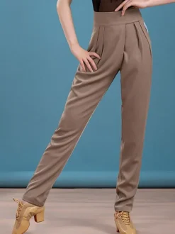 Women Latin Dance Pants Light Brown Lycra Spandex Pants Dancing Costume