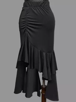 Women Latin Dnace Skirt Irregular Pleated Skirt For Latin Samba Dance Wear Salsa