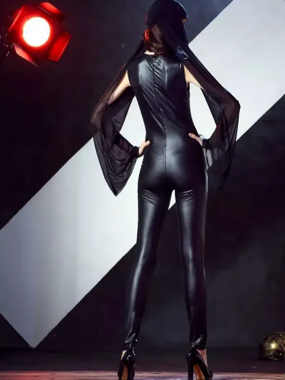 Women Leather Catsuit Sexy Jumpsuit For Carvinal