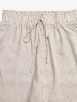 Women Linen Blend Drawstring Wide Leg Pants Lace Hem Elastic Waist Casual Trousers