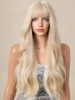 Women Long Wig Pink Chic Synthetic Wigs