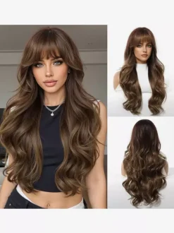 Women Long Wig Pink Chic Synthetic Wigs