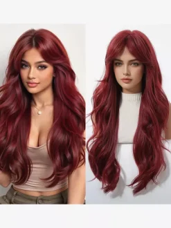 Women Long Wig Pink Chic Synthetic Wigs