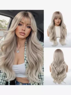 Women Long Wig Pink Chic Synthetic Wigs