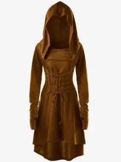 Women Medieval Renaissance Dress Hooded Robe Elf For Cosplay