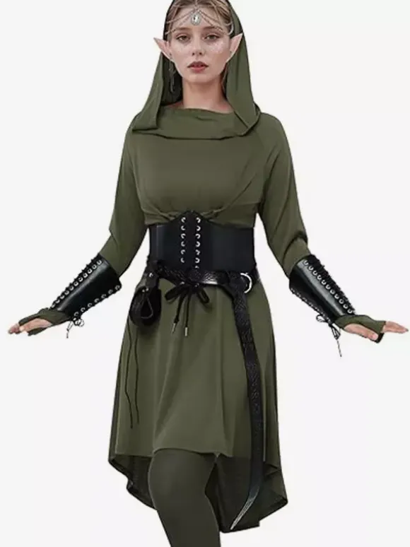 Women Medieval Renaissance Dress Hooded Robe Elf For Cosplay