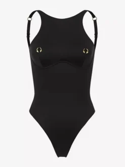 Women One Piece Swimsuits Black Jewel Neck Summer Beach Bathing Suits