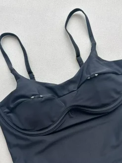 Women One Piece Swimsuits Black Metal Details Jewel Neck Backless Summer Sexy Swimwear