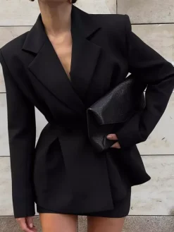 Women Peplum Waist Blazer Mini Skirt 2 Piece Set Double Breasted Suit Dress Outfit