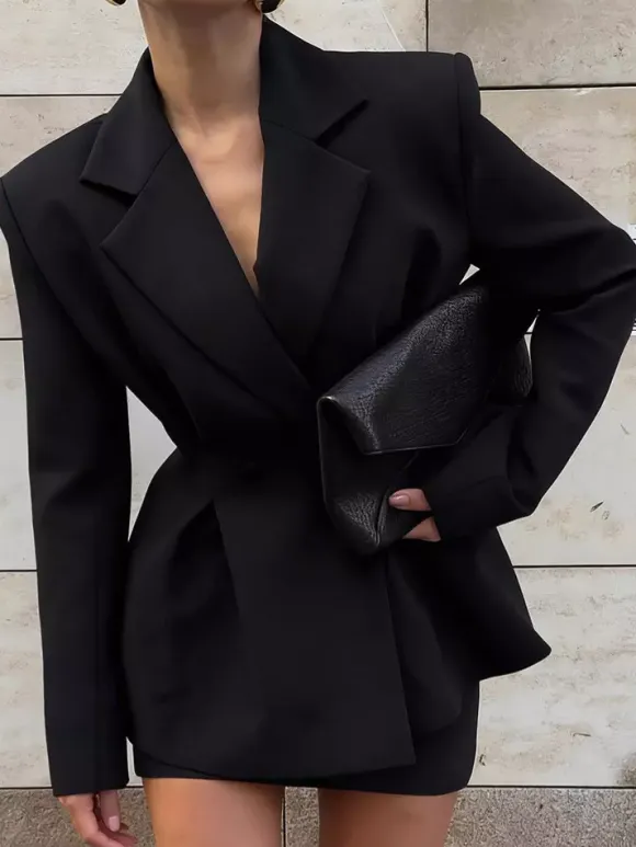 Women Peplum Waist Blazer Mini Skirt 2 Piece Set Double Breasted Suit Dress Outfit