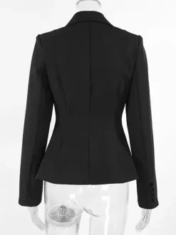 Women Peplum Waist Blazer Notched Lapel Single Breasted Fitted Office Suit Jacket