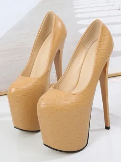 Women Platform Shoes High Heels Black Square Toe Sexy Shoes