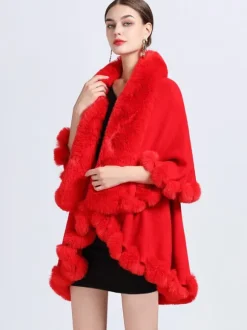 Women Poncho Faux Fur Collar Cape Spring Outerwear