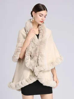 Women Poncho Faux Fur Collar Cape Spring Outerwear