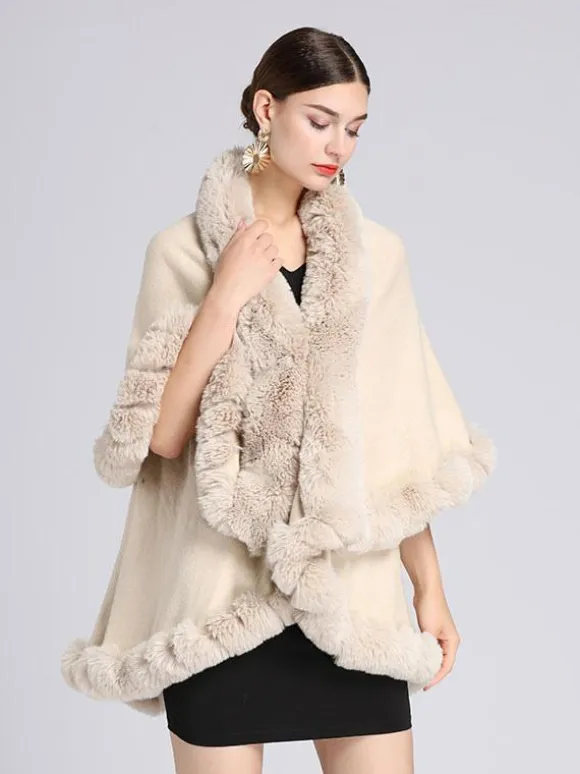 Women Poncho Faux Fur Collar Cape Spring Outerwear