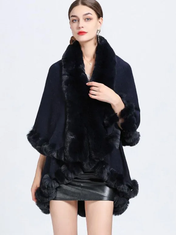 Women Poncho Faux Fur Collar Cape Spring Outerwear