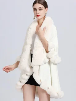 Women Poncho Faux Fur Collar Cape Spring Outerwear