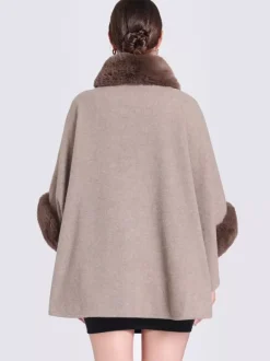 Women Poncho High Collar Light Gray Oversized Faux Fur Cape