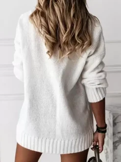 Women Pullover Sweater Apricot V-Neck Long Sleeves Acrylic Sweaters