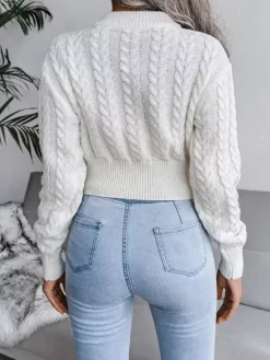 Women Pullover Sweater Baby Blue Jewel Neck Long Sleeves Cotton Sweaters