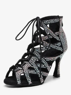 Women Rhienstones Lace Up Dance Summer Boots