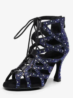 Women Rhienstones Lace Up Dance Summer Boots