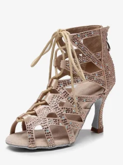 Women Rhienstones Lace Up Dance Summer Boots