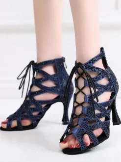 Women Rhienstones Lace Up Dance Summer Boots