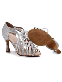 Women Rhinestones Lace Up Dance Shoes