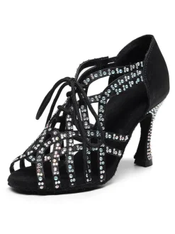 Women Rhinestones Lace Up Dance Shoes