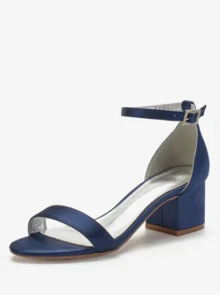 Women's Ankle Strap Block Low Heel Bridal Sandals in Satin
