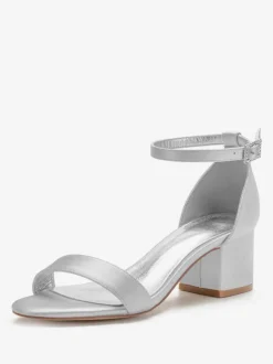Women's Ankle Strap Block Low Heel Bridal Sandals in Satin