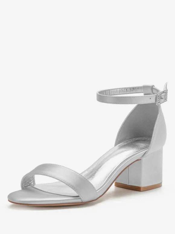 Women's Ankle Strap Block Low Heel Bridal Sandals in Satin