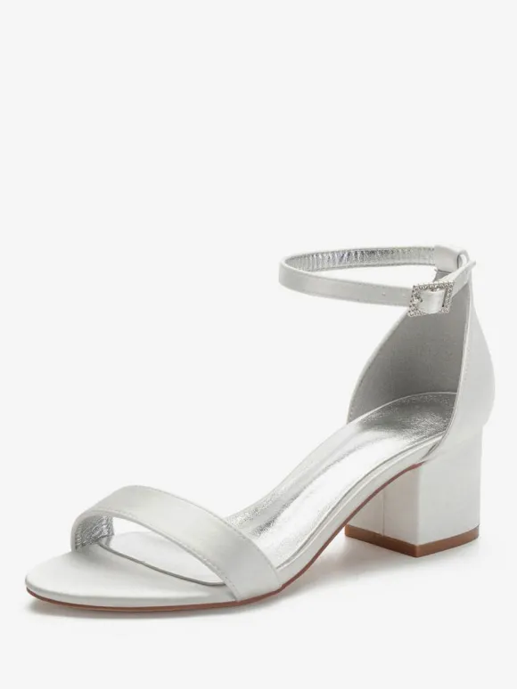 Women's Ankle Strap Block Low Heel Bridal Sandals in Satin