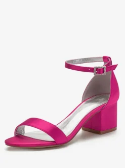 Women's Ankle Strap Block Low Heel Bridal Sandals in Satin
