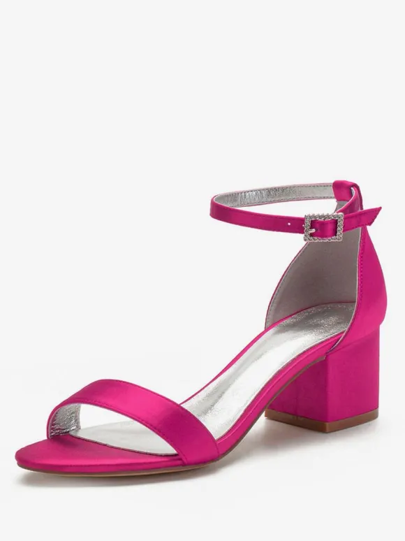 Women's Ankle Strap Block Low Heel Bridal Sandals in Satin