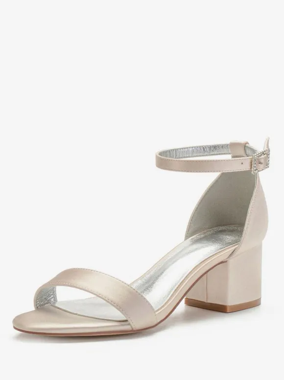 Women's Ankle Strap Block Low Heel Bridal Sandals in Satin