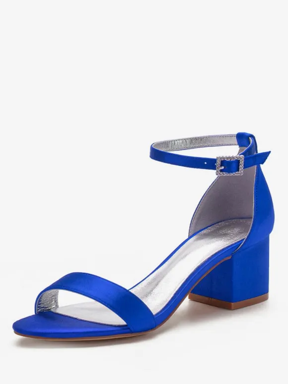 Women's Ankle Strap Block Low Heel Bridal Sandals in Satin