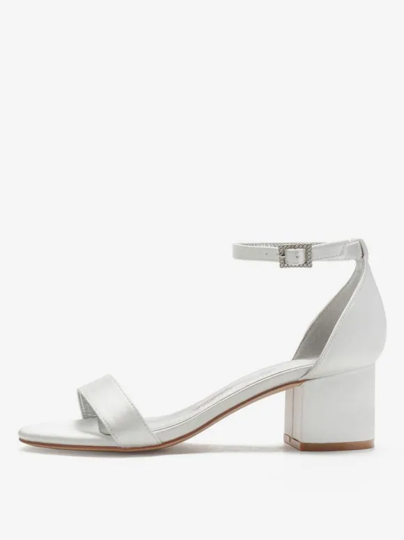 Women's Ankle Strap Block Low Heel Bridal Sandals in Satin