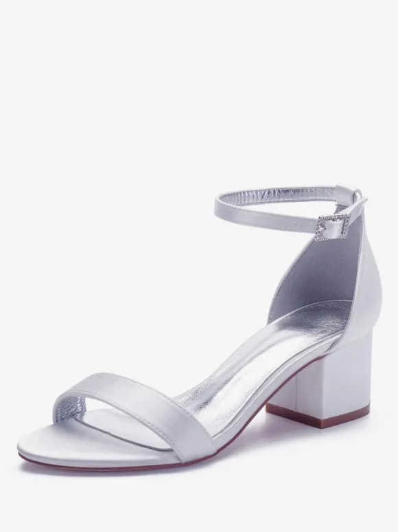 Women's Ankle Strap Block Low Heel Bridal Sandals in Satin