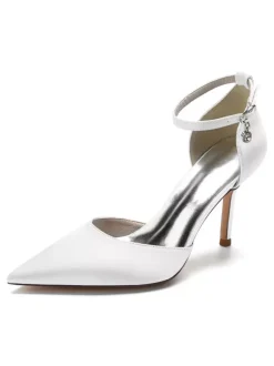 Women's Ankle Strap Bridal Heels in Satin