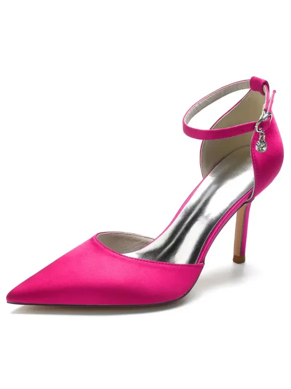Women's Ankle Strap Bridal Heels in Satin