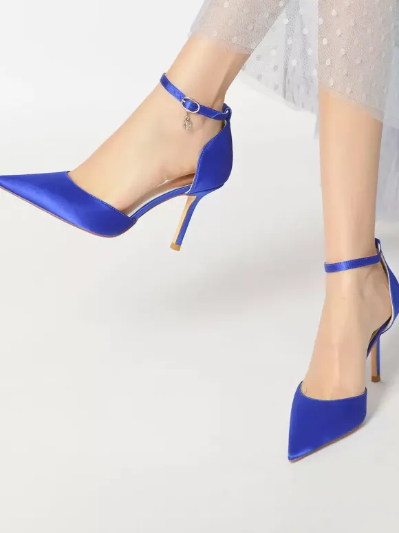 Women's Ankle Strap Bridal Heels in Satin