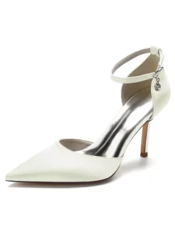 Women's Ankle Strap Bridal Heels in Satin